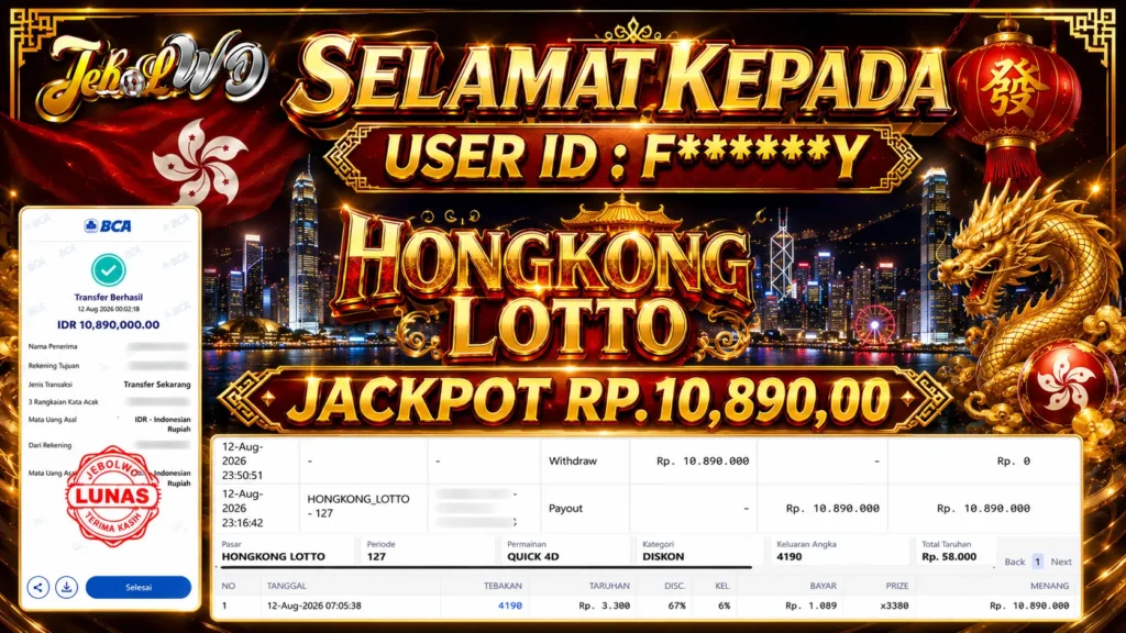 BUKTI JACKPOT KEMENANGAN TOGEL SYDNEY LOTTO Rp. 10.890.000 DI SITUS JEBOLWD 12 Agustus 2026
