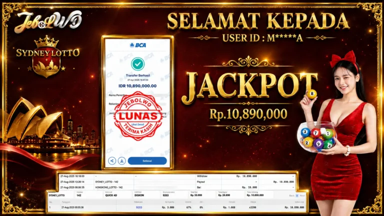 BUKTI JACKPOT KEMENANGAN TOGEL SYDNEY LOTTO Rp. 10.890.000 DI SITUS JEBOLWD 27 Agustus 2026