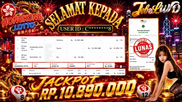 BUKTI JACKPOT KEMENANGAN TOGEL SYDNEY LOTTO Rp. 10.890.000 DI SITUS JEBOLWD 09 Agustus 2026