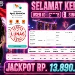 BUKTI JACKPOT KEMENANGAN TOGEL SINGAPORE Rp. 13.890.000 DI SITUS JEBOLWD 03 Agustus 2026