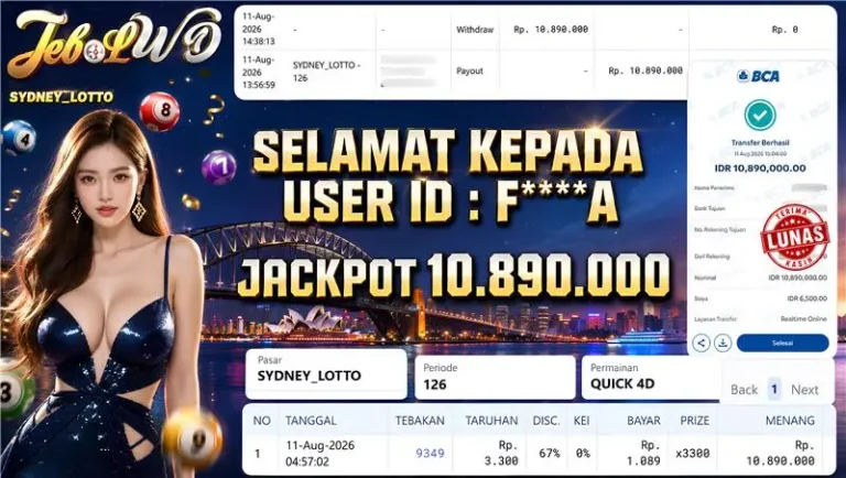 BUKTI JACKPOT KEMENANGAN TOGEL SYDNEY LOTTO Rp. 10.890.000 DI SITUS JEBOLWD 11 Agustus 2026