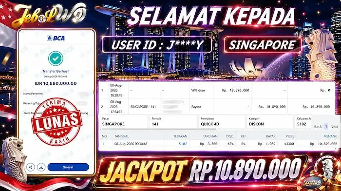 BUKTI JACKPOT KEMENANGAN TOGEL SYDNEY LOTTO Rp. 10.890.000 DI SITUS JEBOLWD 08 Agustus 2026