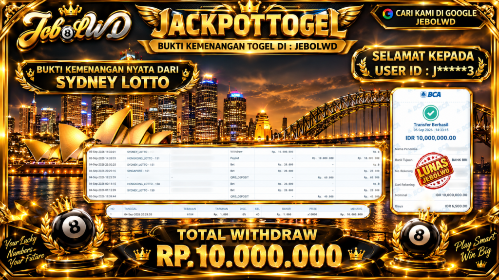 BUKTI JACKPOT KEMENANGAN TOGEL SYDNEY LOTTO Rp. 10.000.000 DI SITUS JEBOLWD 05 SEPTEMBER 2026