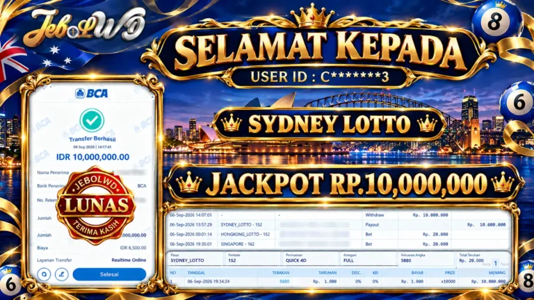 BUKTI JACKPOT KEMENANGAN TOGEL SYDNEY LOTTO Rp. 10.000.000 DI SITUS JEBOLWD 06 SEPTEMBER 2026